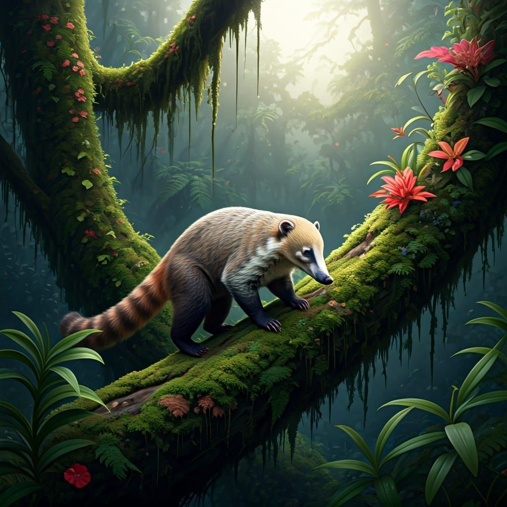 White-nosed Coati mundi in a Cloud Forest.