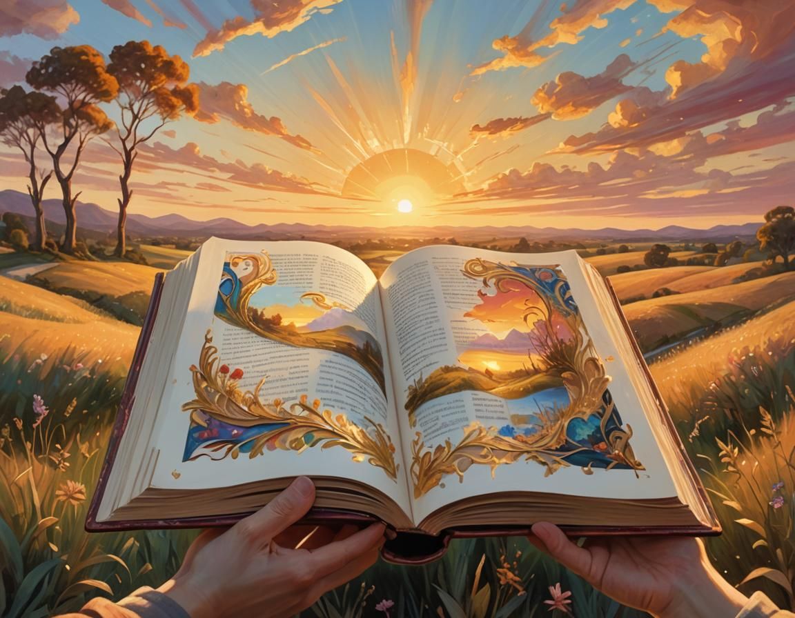 Hands Clasped Under Sunset: Whimsical Oil Painting