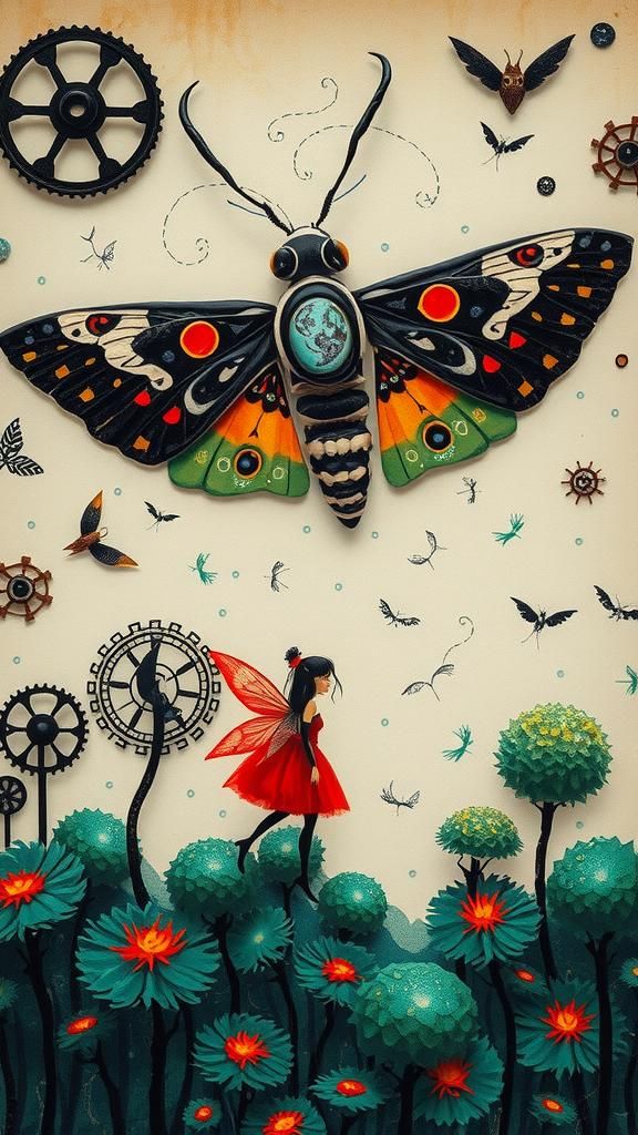 Surreal Halloween Scene with Sugar Skull Moth