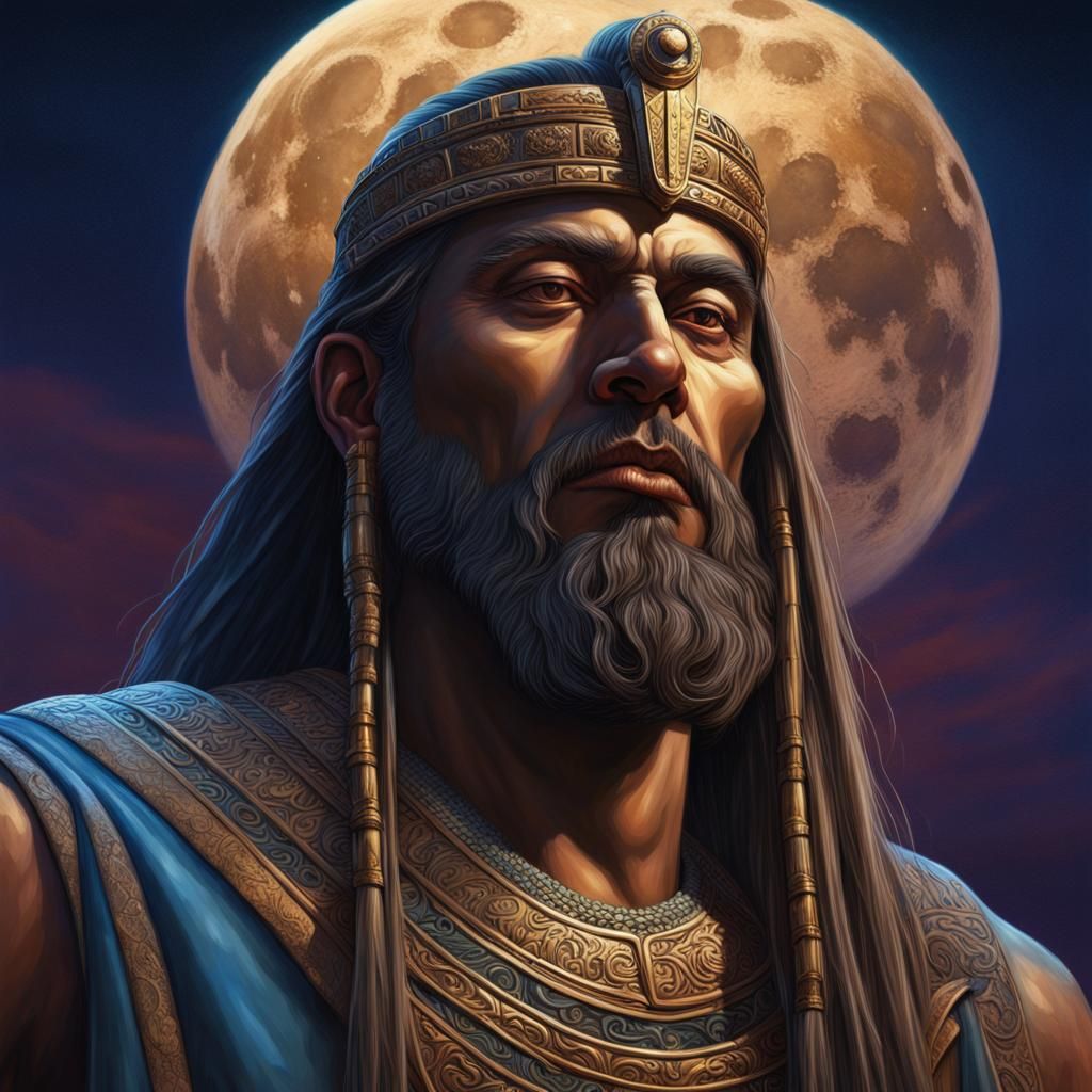 Hyperrealistic Moonlit Portrait of a Sumerian King