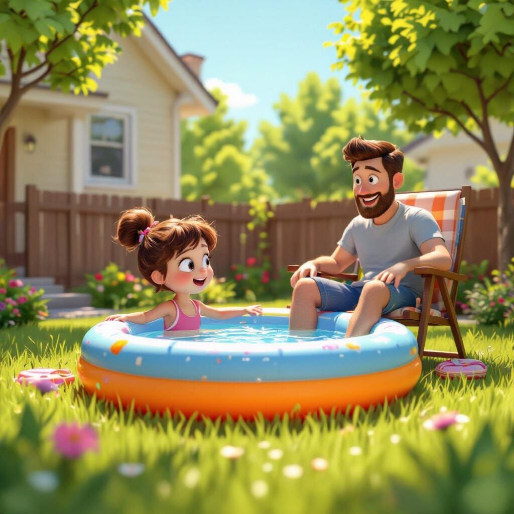 Girl Playing in Pool: 3D Digital Art