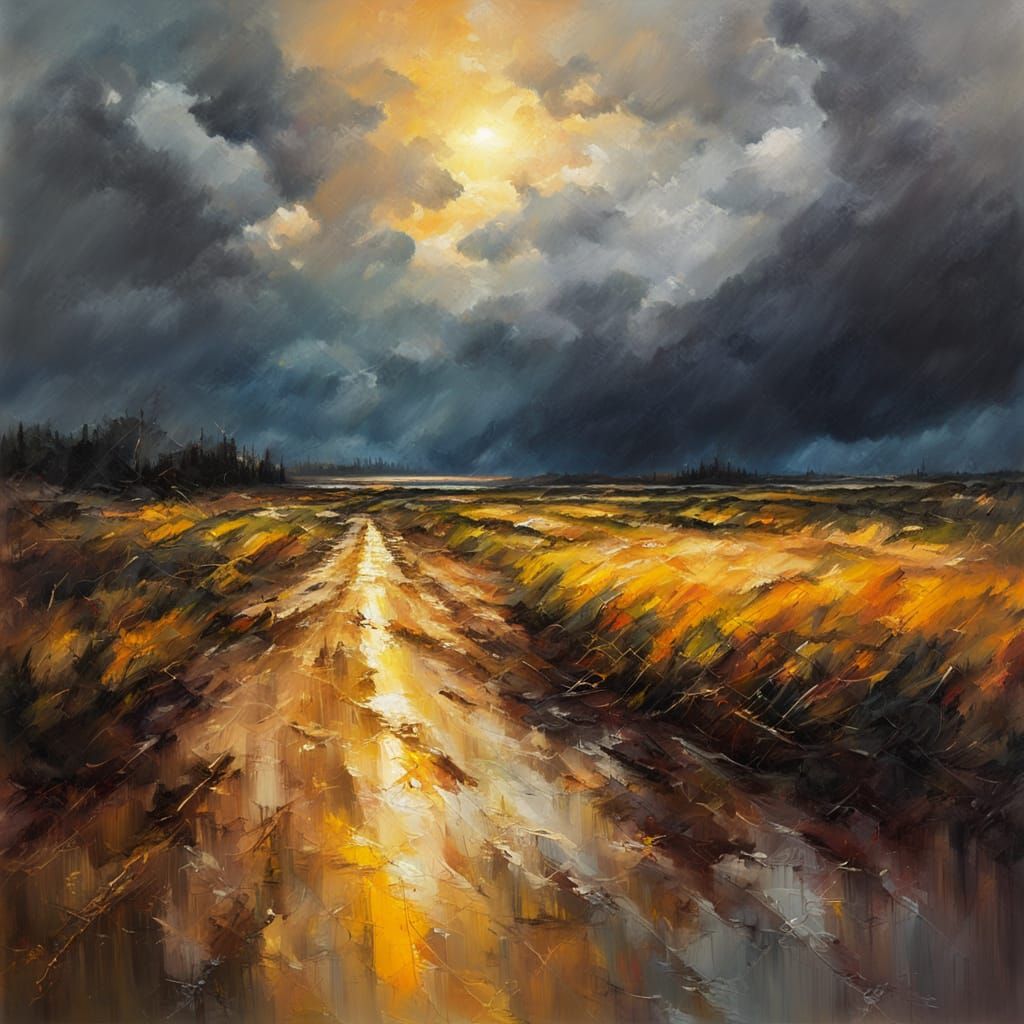 Stormy Landscape Oil Painting in Impressionist Style