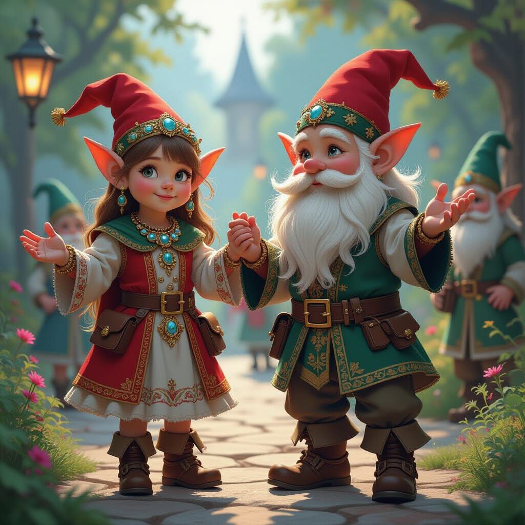 Elves and Dwarfs Dancing in Hyper-Realistic Style