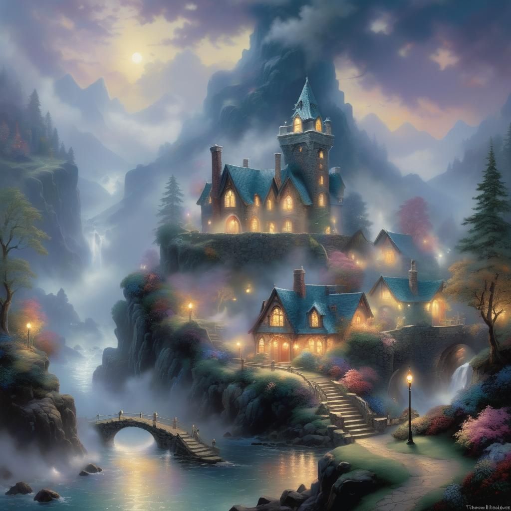 Grimdark Ethereal Fantasy Scene in Mist