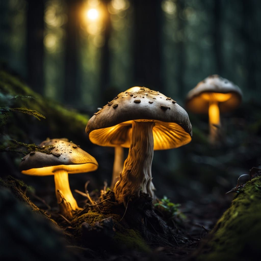 Mystical Mushrooms Emerge in Dark Fantasy Forest