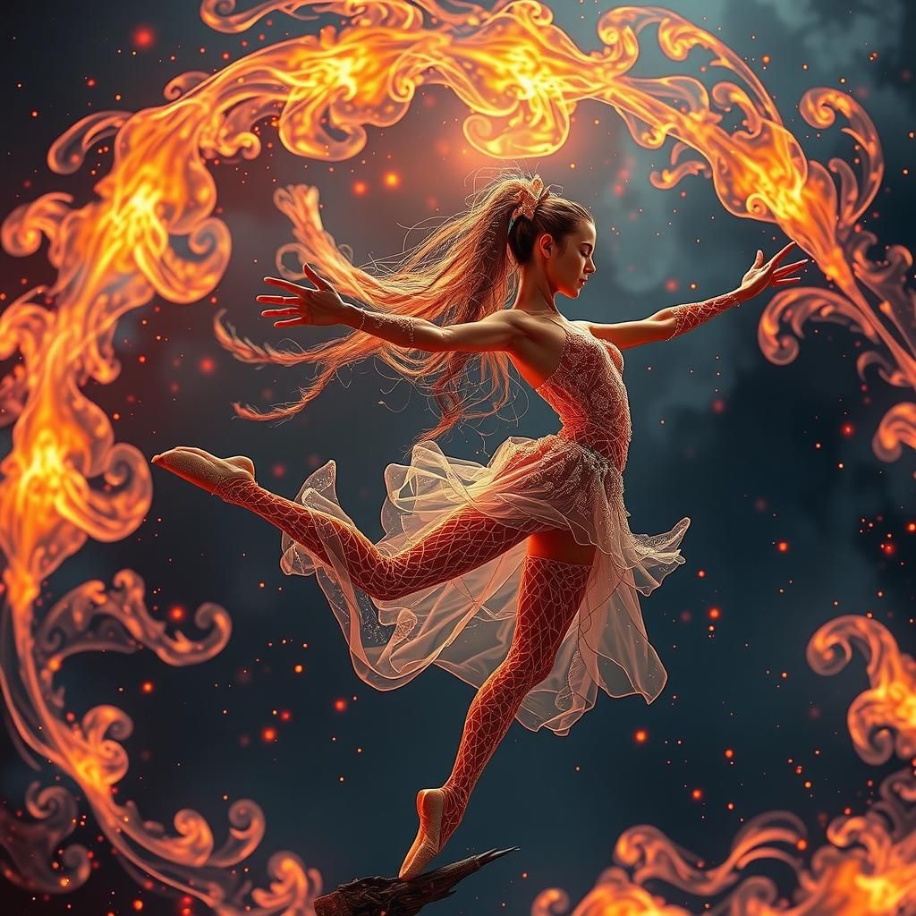 Translucent Fireflame Ballerina Spirit in Fractal Fire