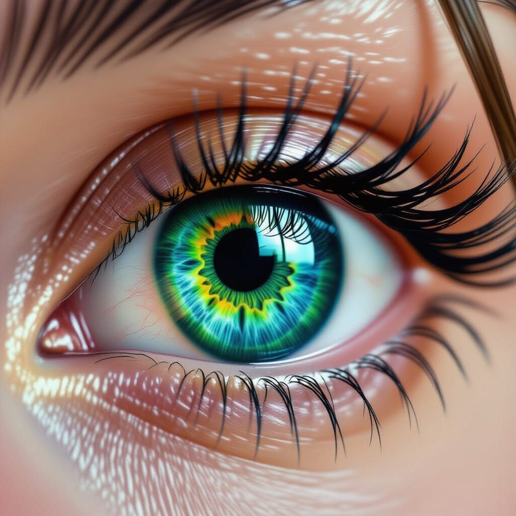 Hyperrealistic Close-Up of a Vibrant Emerald and Sapphire Ey...