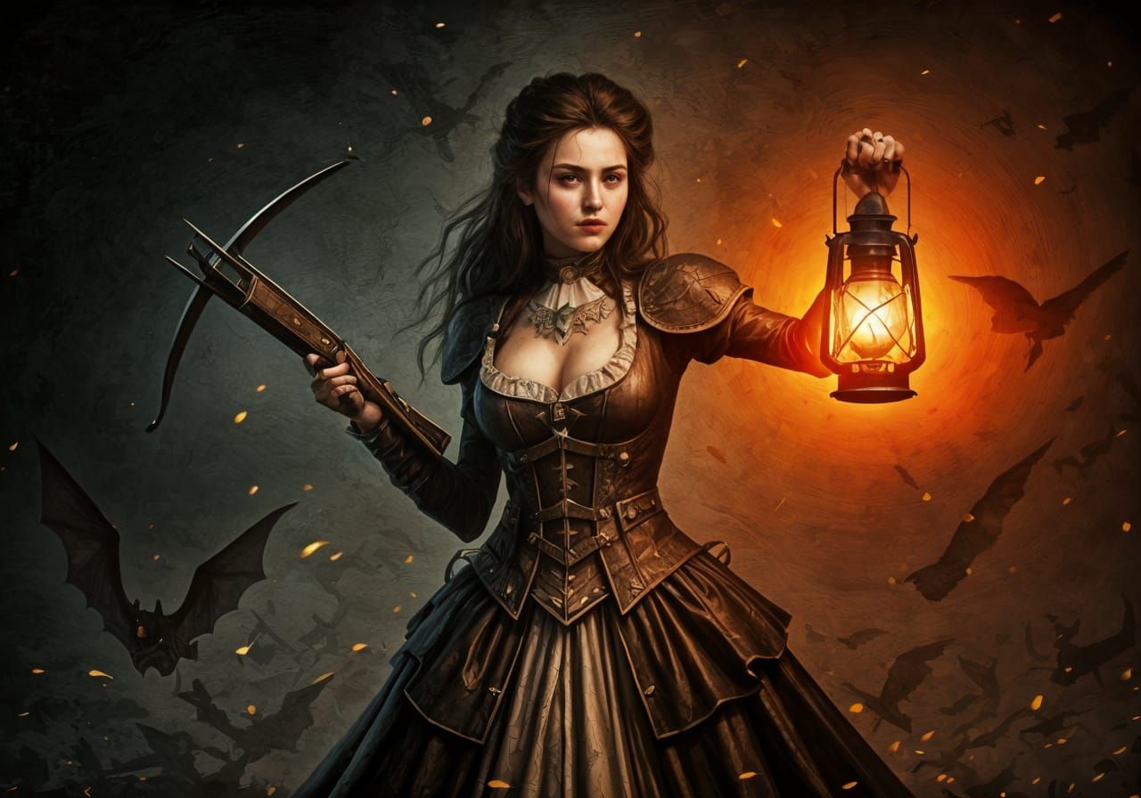 Gothic Warrior Huntress with Crossbow and Lantern