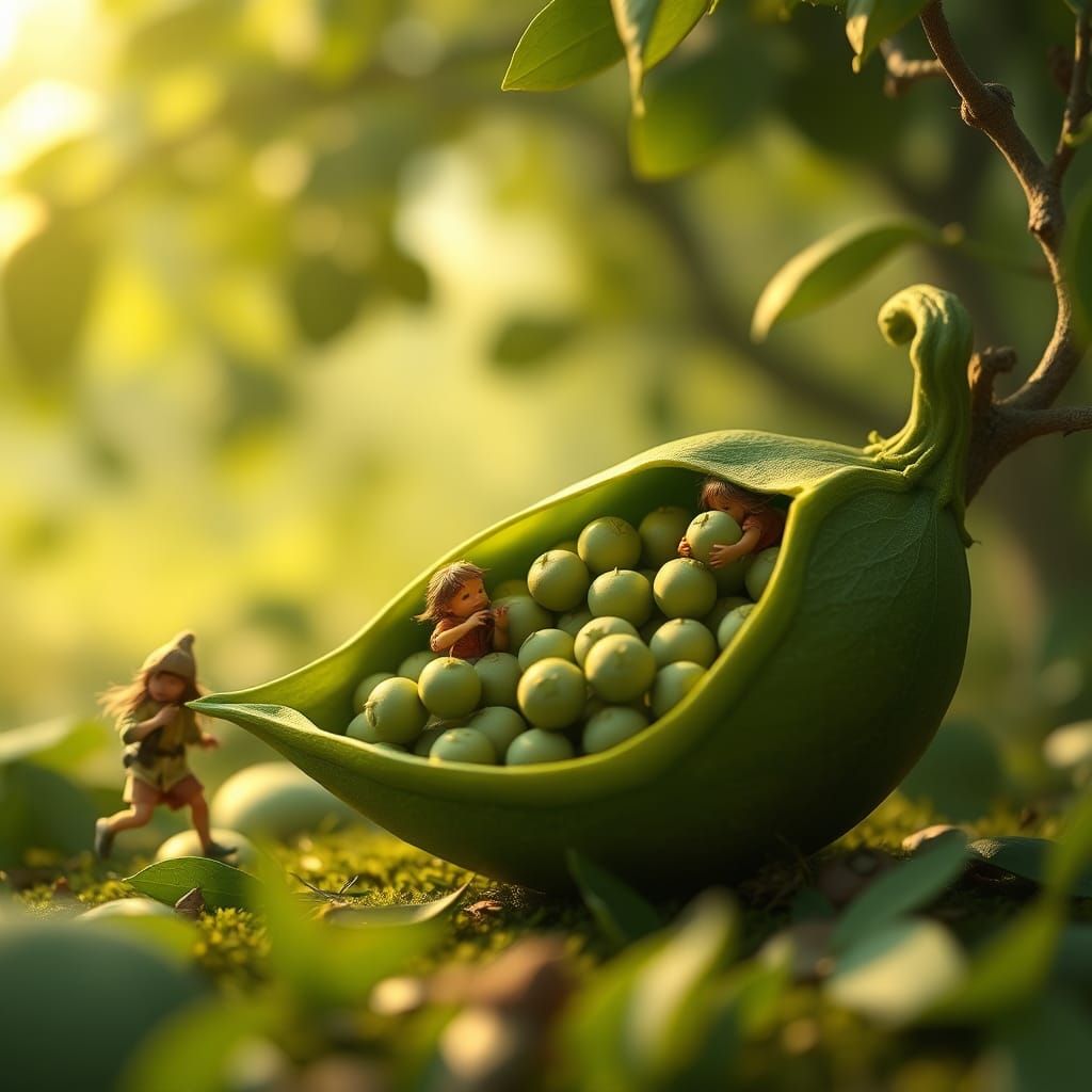 Pea Pod Football Game in Whimsical Landscape