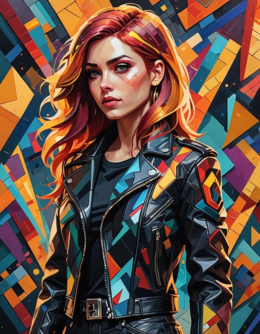 Sunset Shimmer in Cyberpunk Geometric Art Deco Style