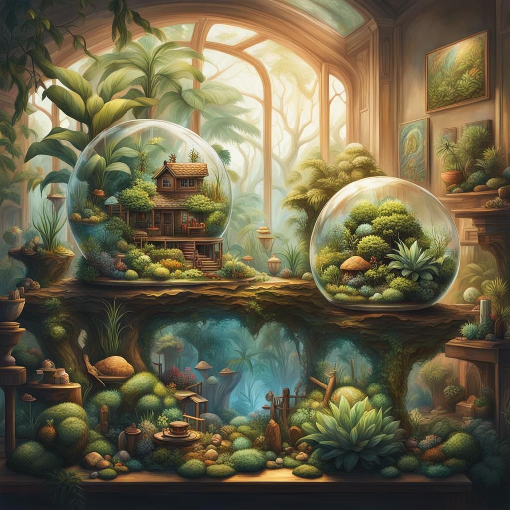 Hyperrealistic Terrarium Concept Art with Vibrant Colors