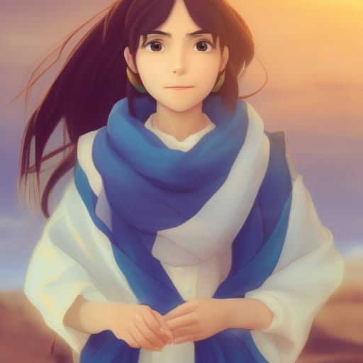 Smiling Middle Eastern Girl in Studio Ghibli Anime Style