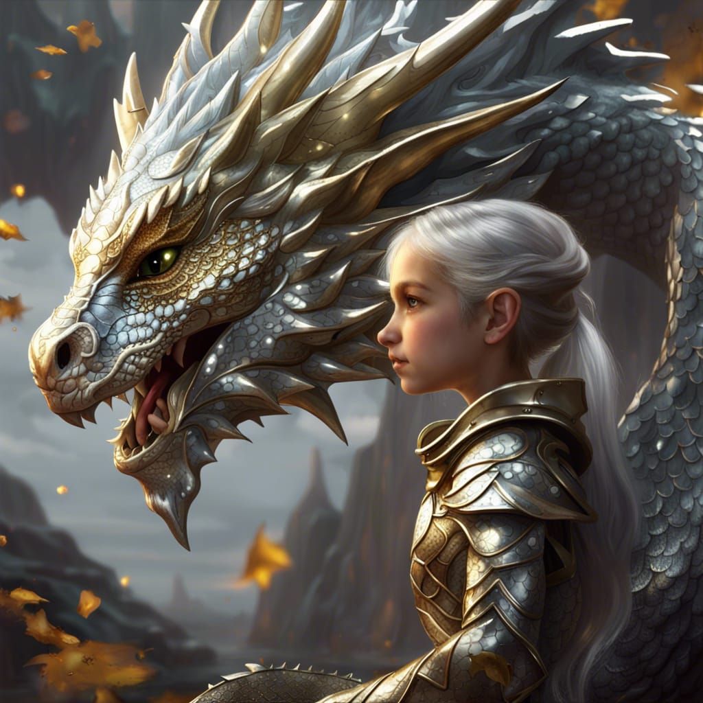 Silver Dragon Guardian of Elf Girl
