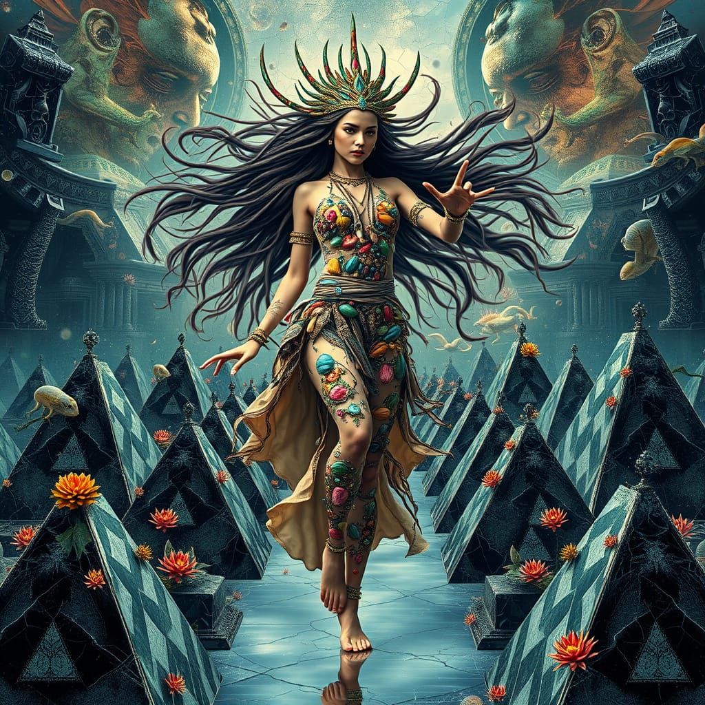 Mystical Woman Dancing in a Surreal Landscape