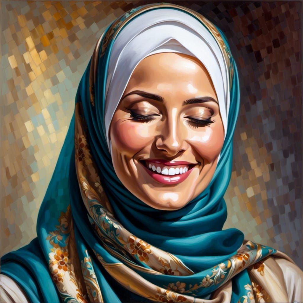 Elegant Hijabi Woman Smiling in Oil Painting Style