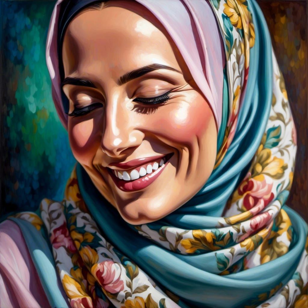 Elegant German Woman in Hijab as Oil Painting