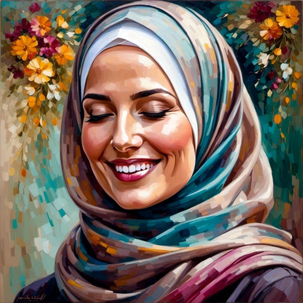 Elegant Woman in Hijab as Oil Painting