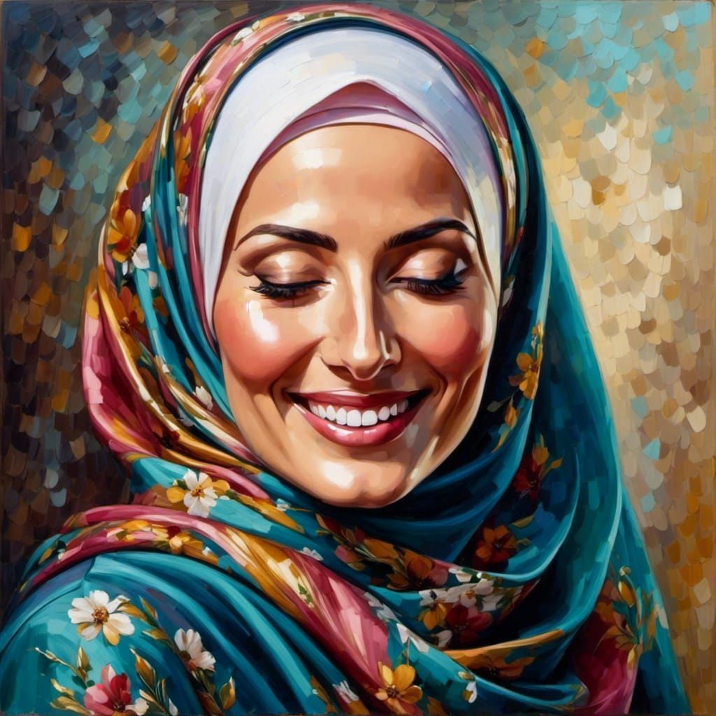 Beautiful Woman in Hijab as Oil Painting