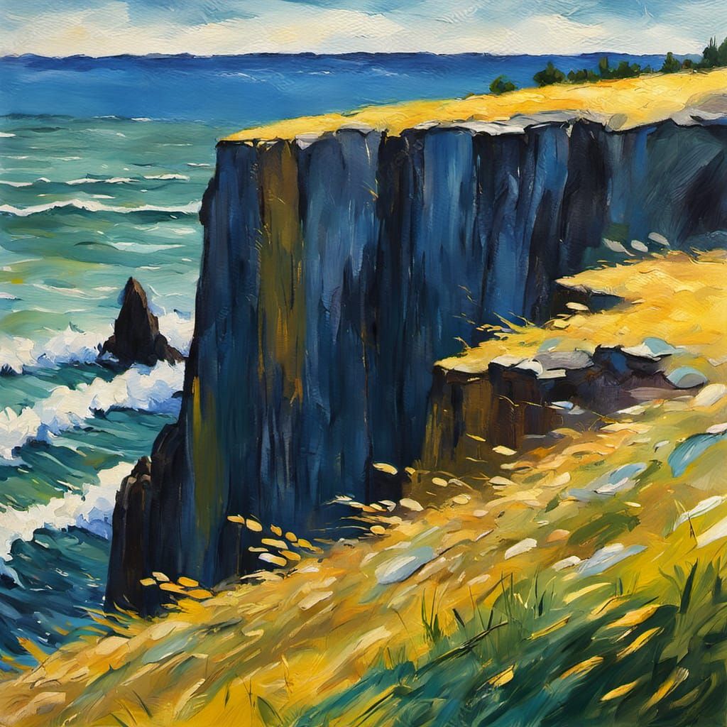 Impressionist Gouache Painting of a Cliff Edge