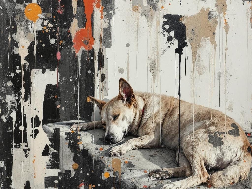 Dog Resting in Sun: Richter and Burri Style
