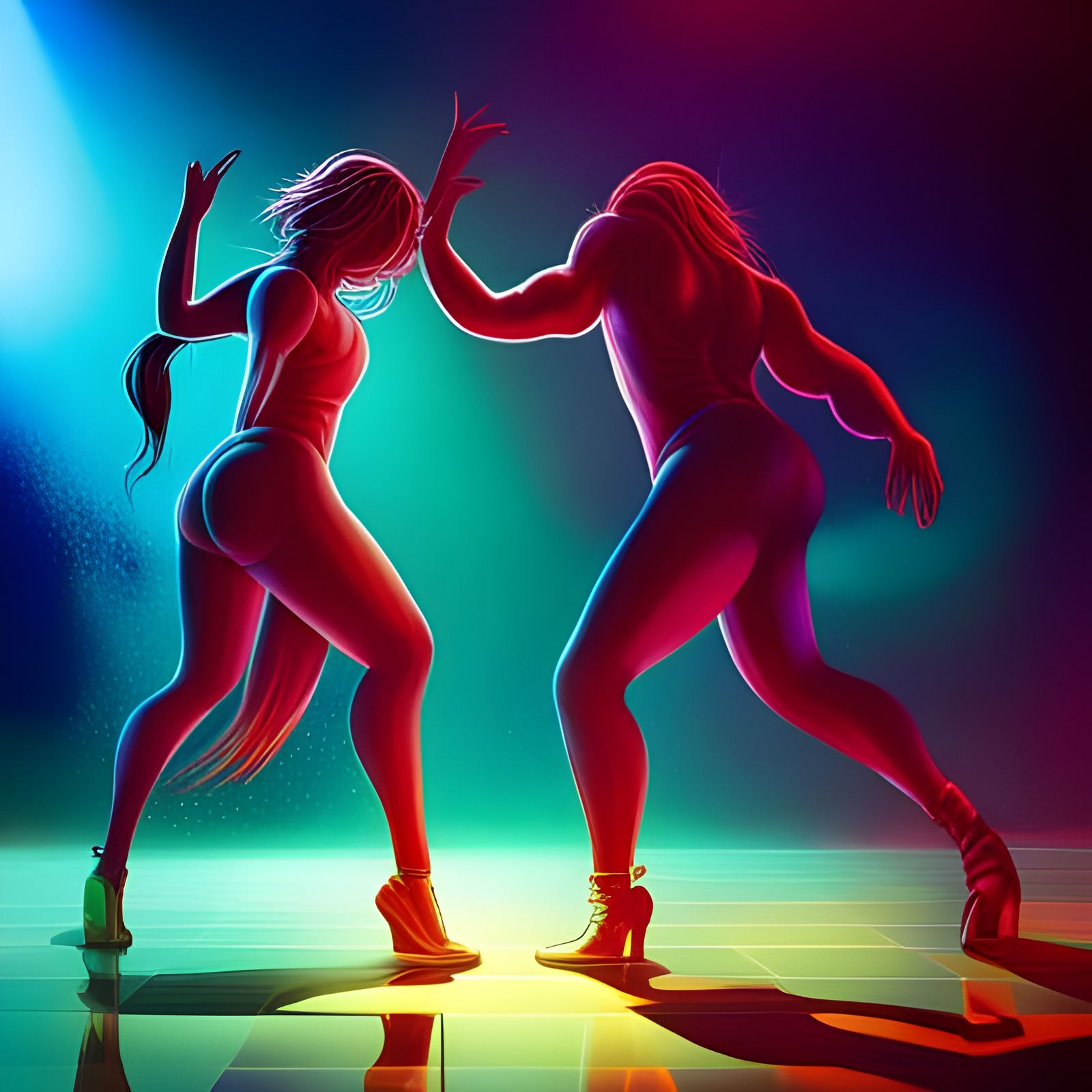 Nightclub Dancers in Hyperrealistic Splash Art Style
