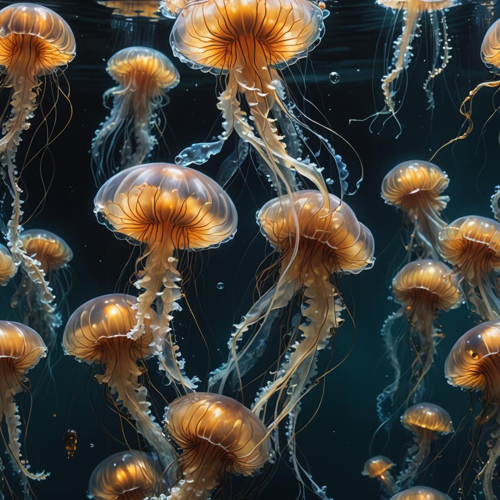 Bioluminescent Jellyfish in Eerie Underwater Scene