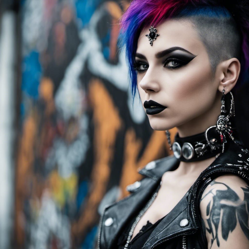 Gothic Punk Woman in Photorealistic Graffiti Art