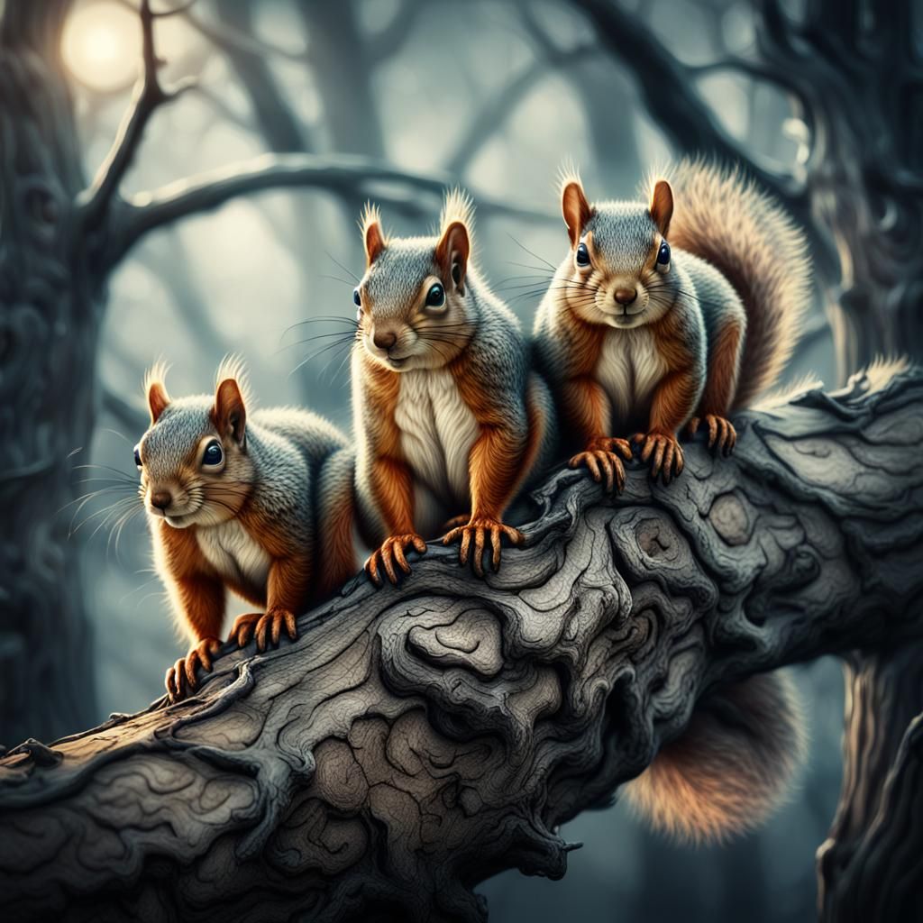 Hyperrealistic Squirrel Portrait in Atmospheric Lighting