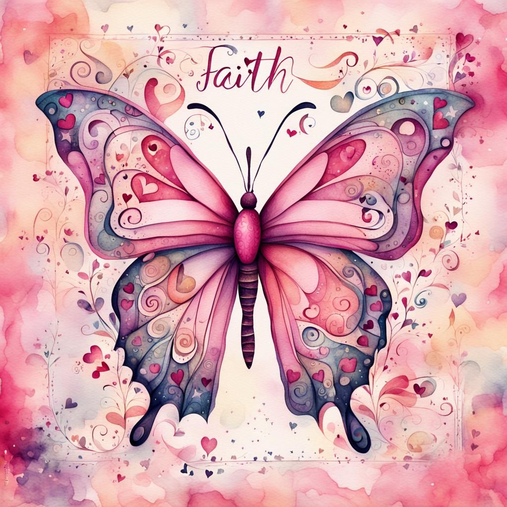 Pink Butterfly with Faith Over Fear in Watercolor