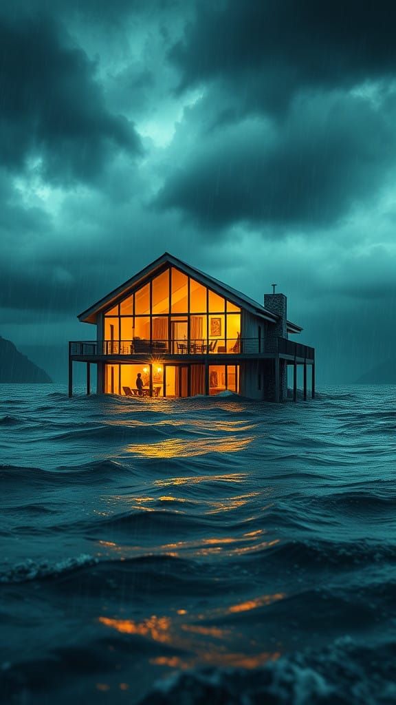 Hyper-Realistic House Amidst a Turbulent Stormy Night