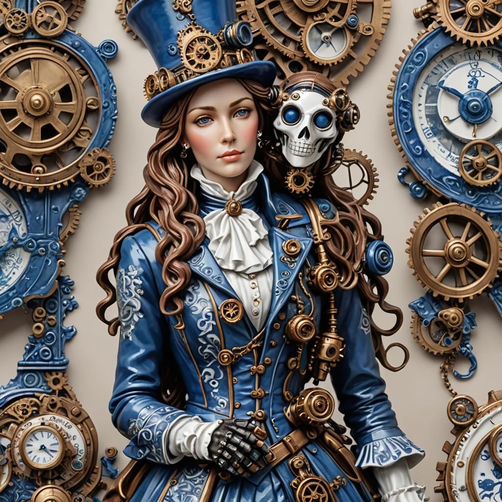 Steampunk Figurine in Delft Ceramic Style