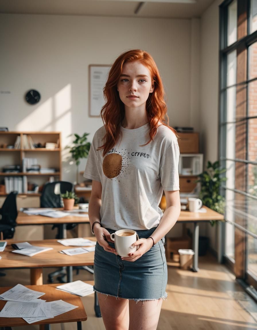 Redhead with Coffee: Editorial Fashion Portrait