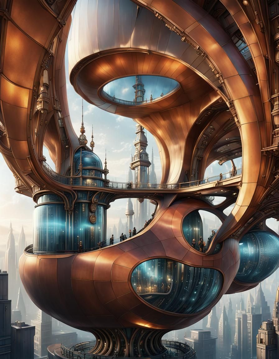 Futuristic Steampunk Building with Ethereal Light