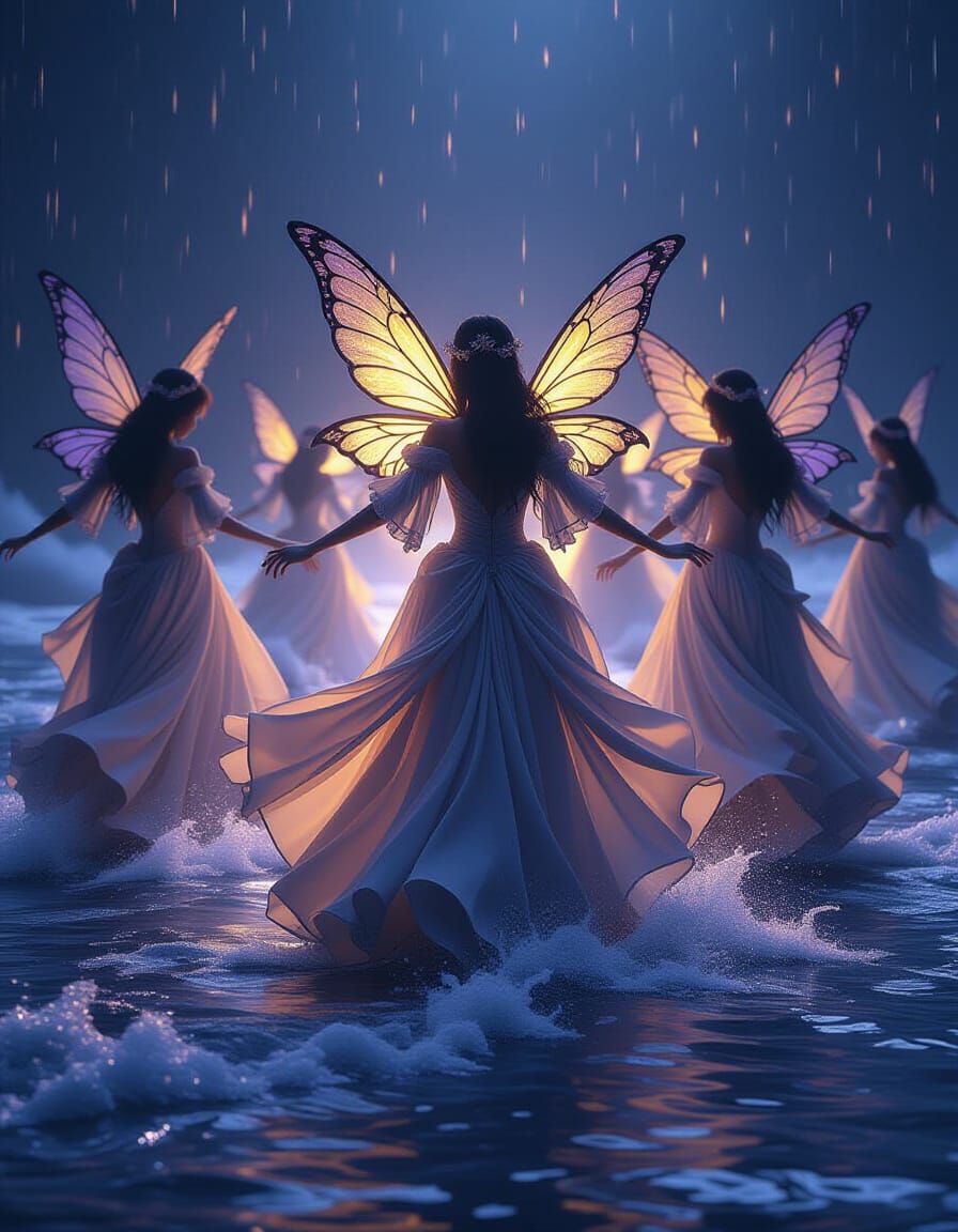 Nightingale Fairies Dance in Dark Fantasy Art Style