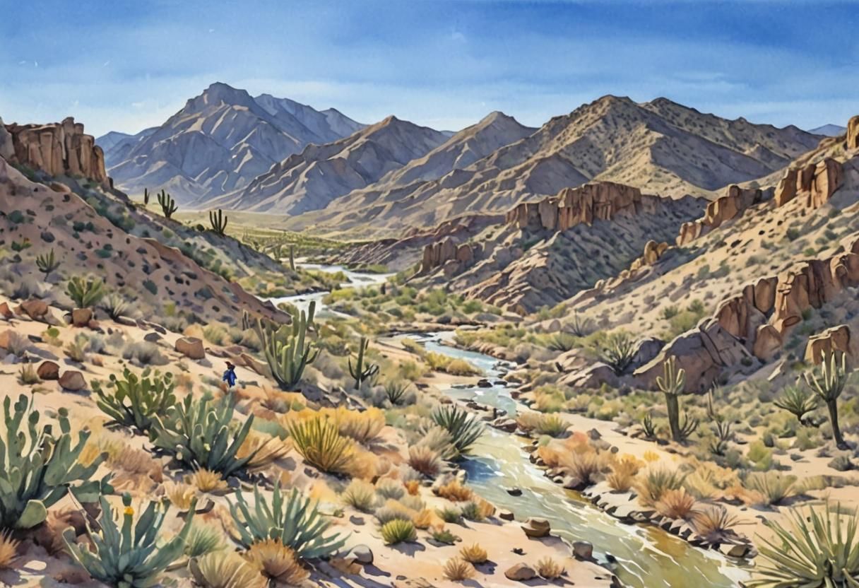 Cowboys in Tabernas Desert: Watercolor Impressionism