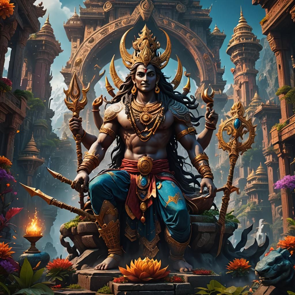 Joyful Shiv Shakti in Detailed Fantasy Art