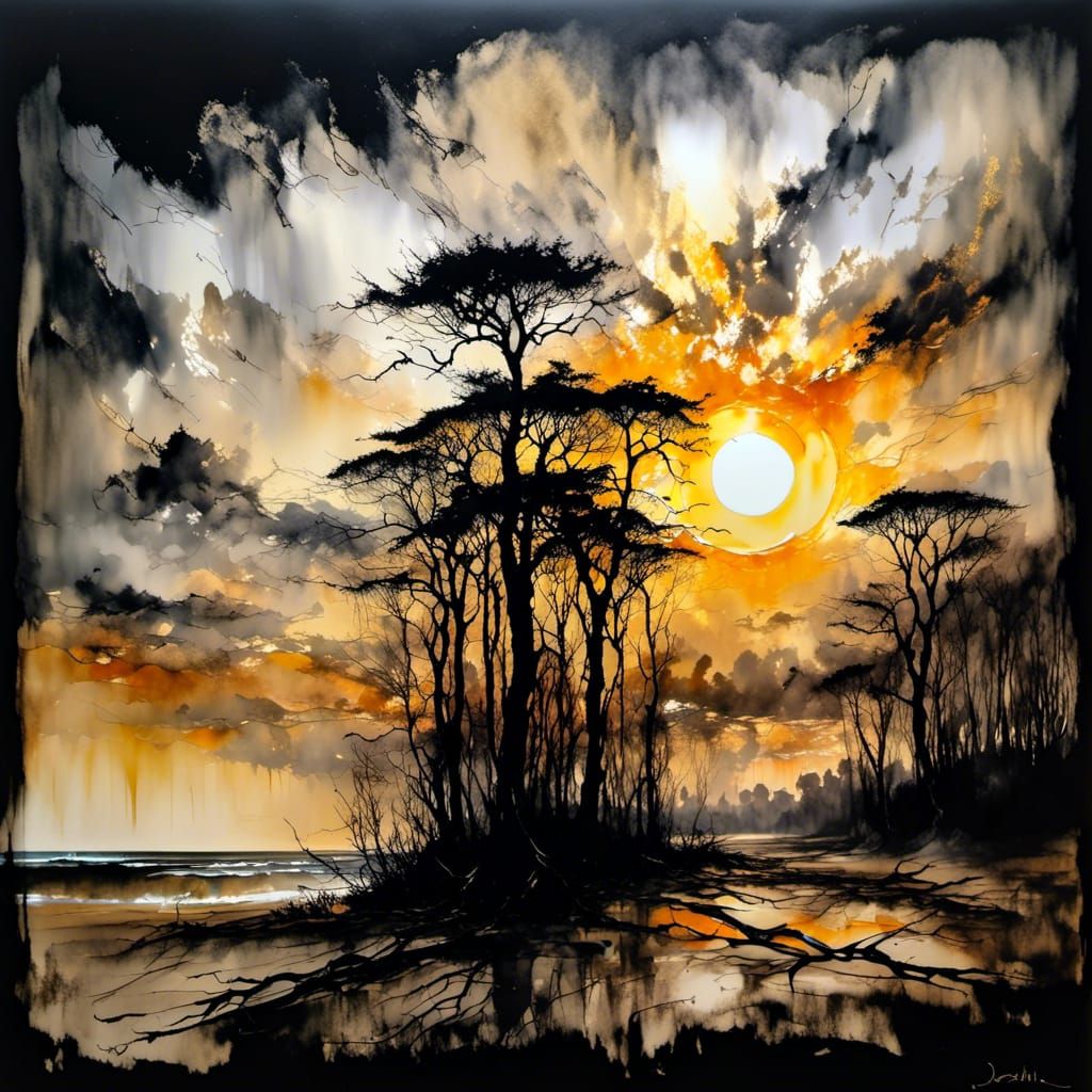 Coastal Ghost Forest in Expressive Surreal Strokes