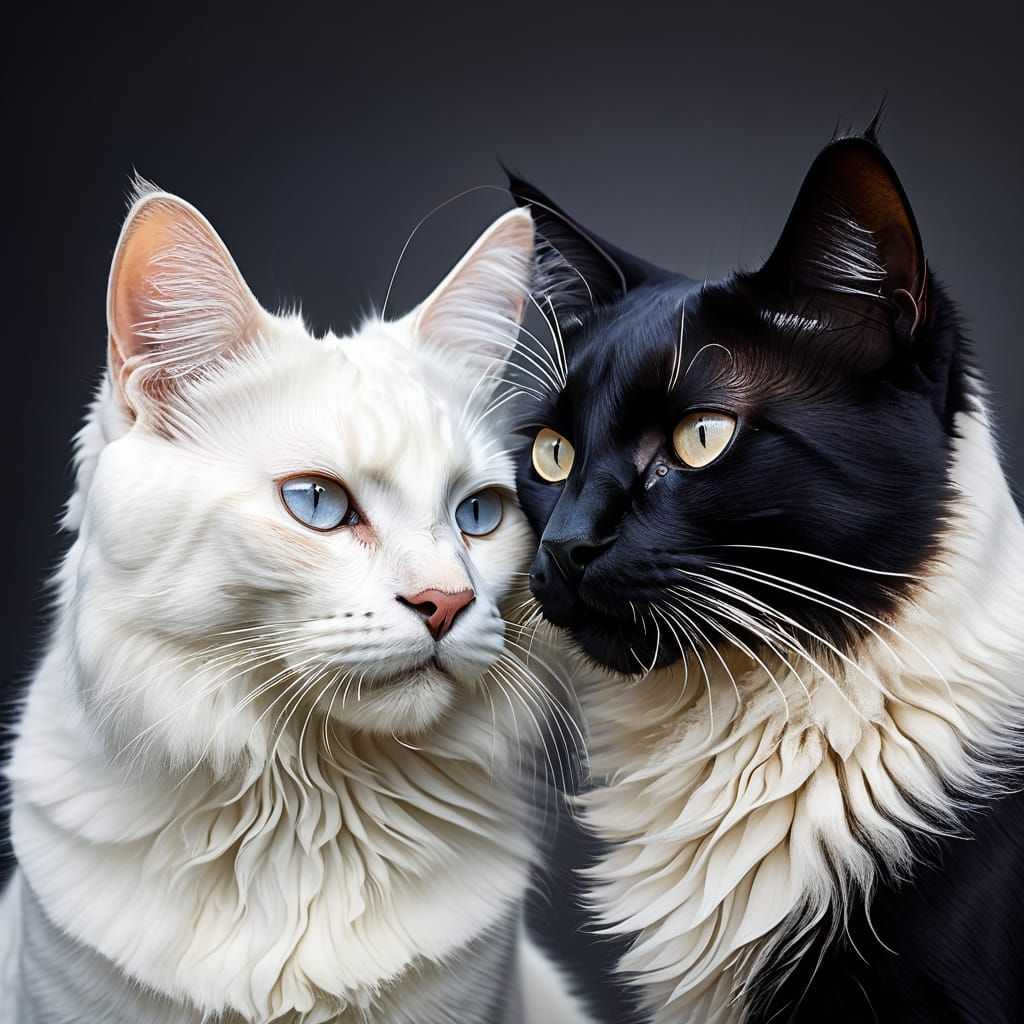 Balanced Portrait of Black and White Cats