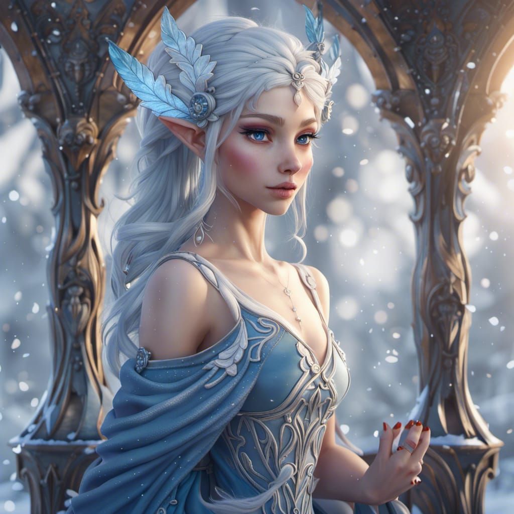 Art Nouveau Winter Elf in Blue Dress