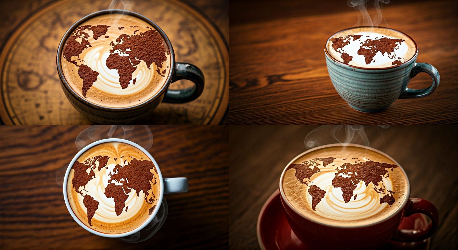 World Map Latte Art in Ornate Cafe