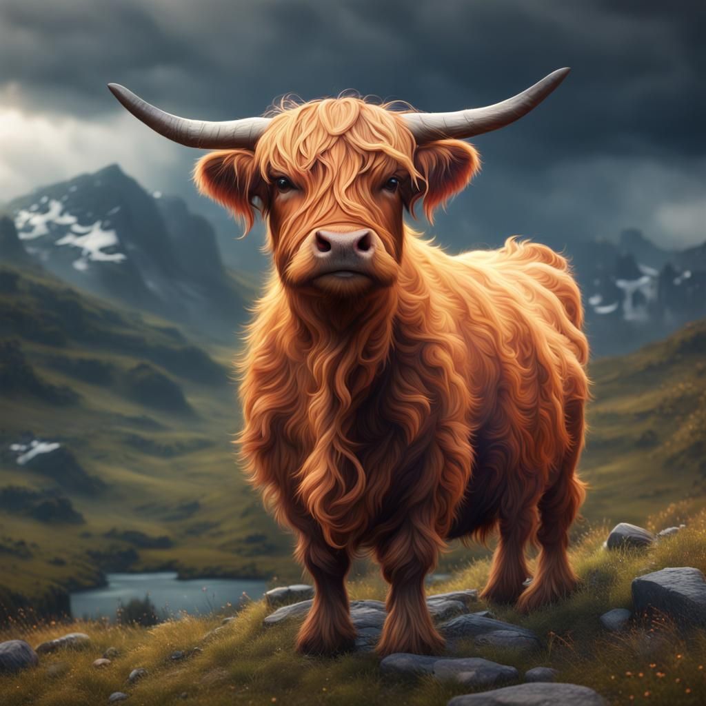 Cute Highland Cow in Detailed Matte Painting