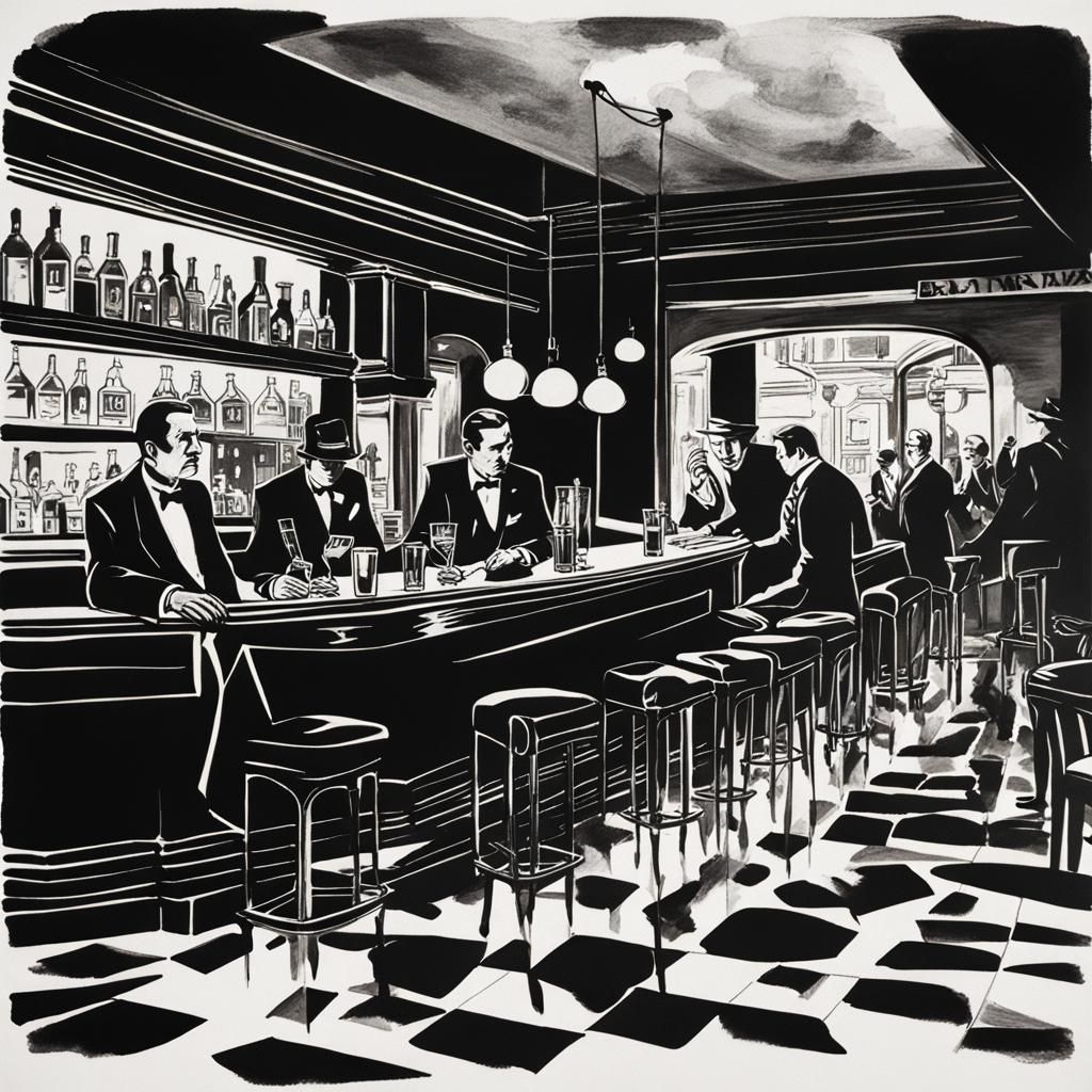 Film Noir Bar Scene Inspired by Nighthawks
