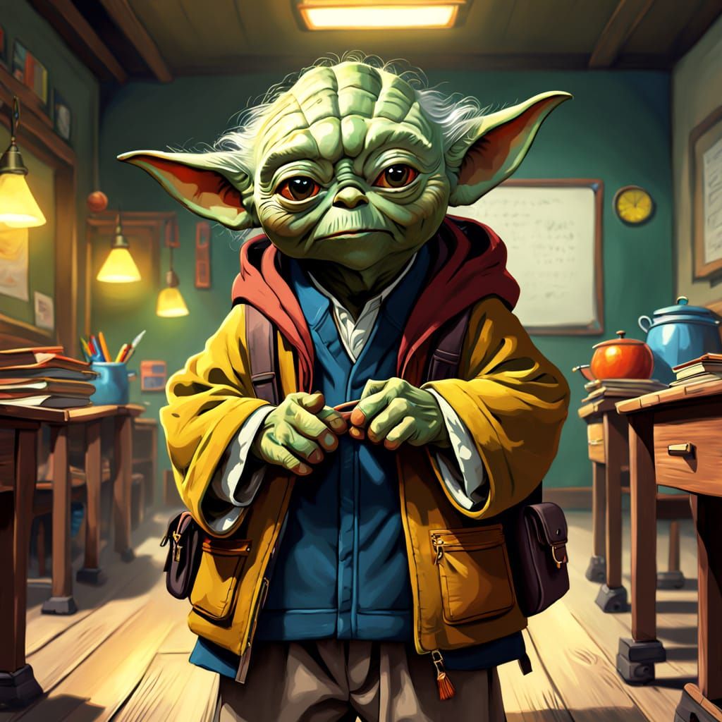 Yoda Enjoys a Whimsical Day of Learning in a Traditional Cla...