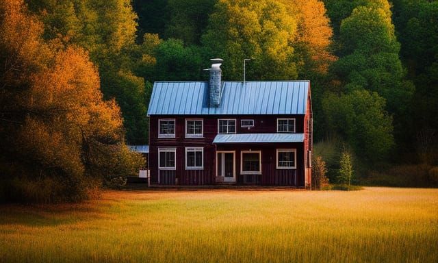 Fantasy Farmhouse at Sunset in Retro Art Style