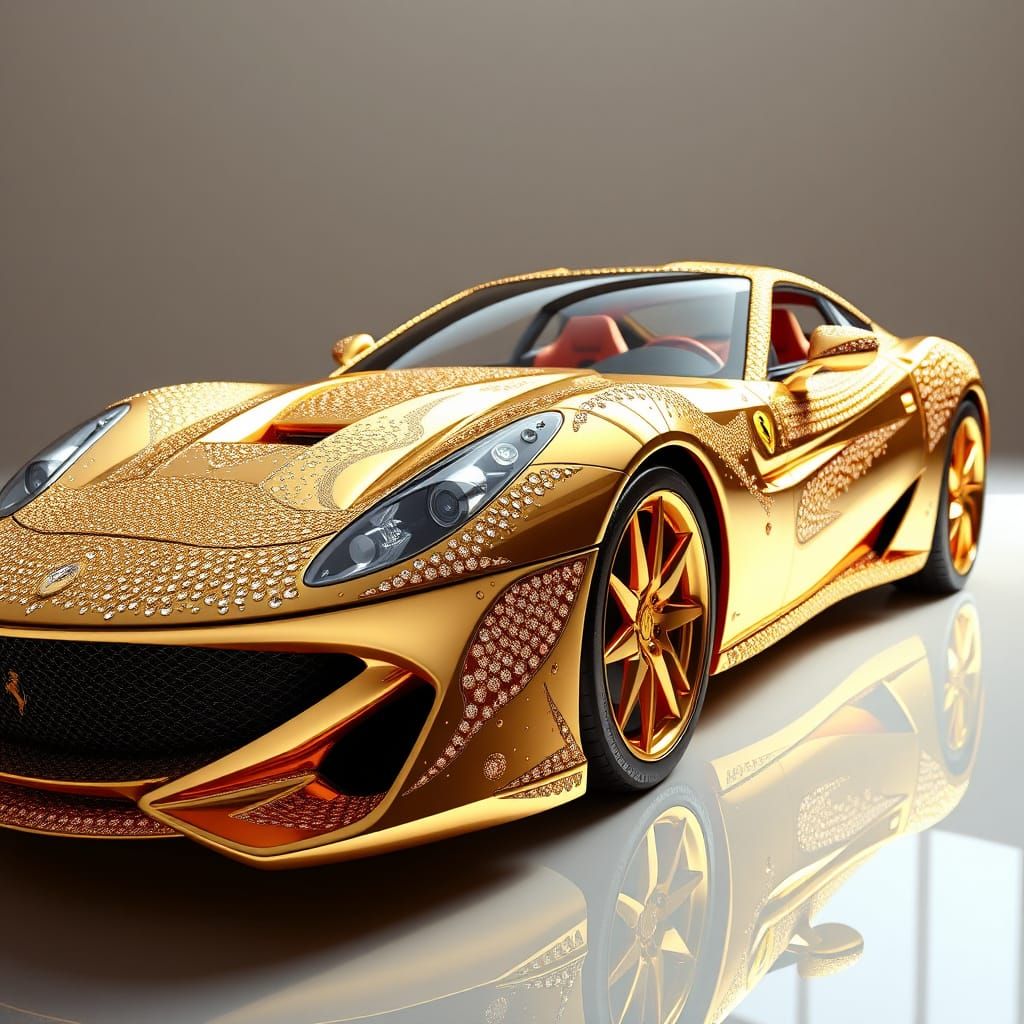 Luxurious Diamond-Encrusted Ferrari Roma in 24-Karat Gold