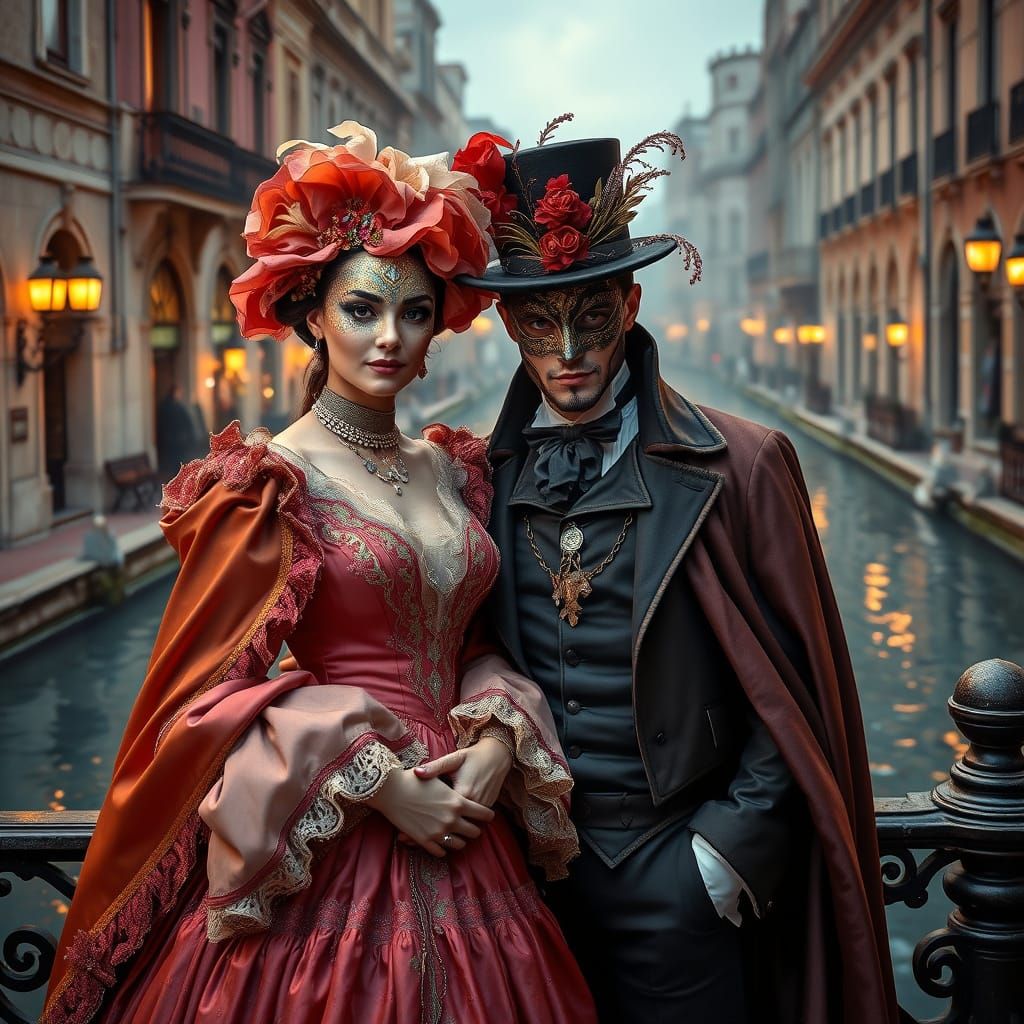 Elegant Baroque Couple in Enchanting Venice
