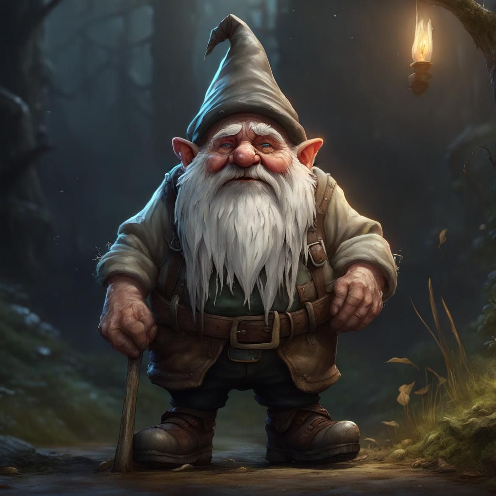 Crying Gnome Farmer in Dark Fantasy Style