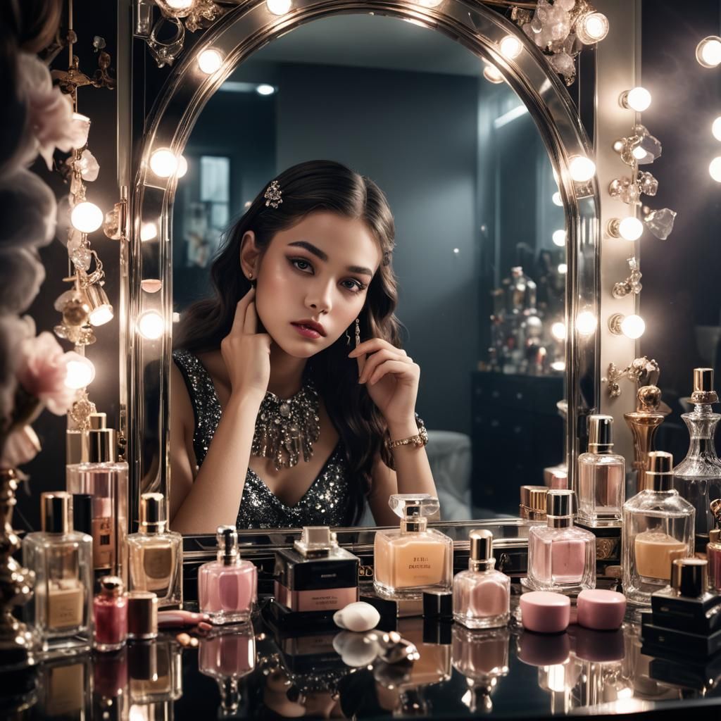 Hyperrealistic Close-up of Girl at Vanity