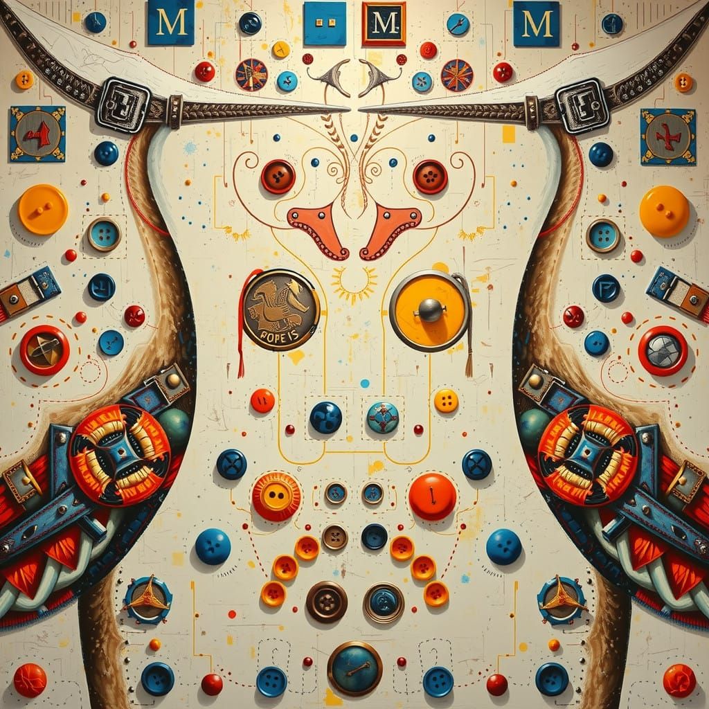 Surreal Dreamscape: Swans, Buttons, and Buckles