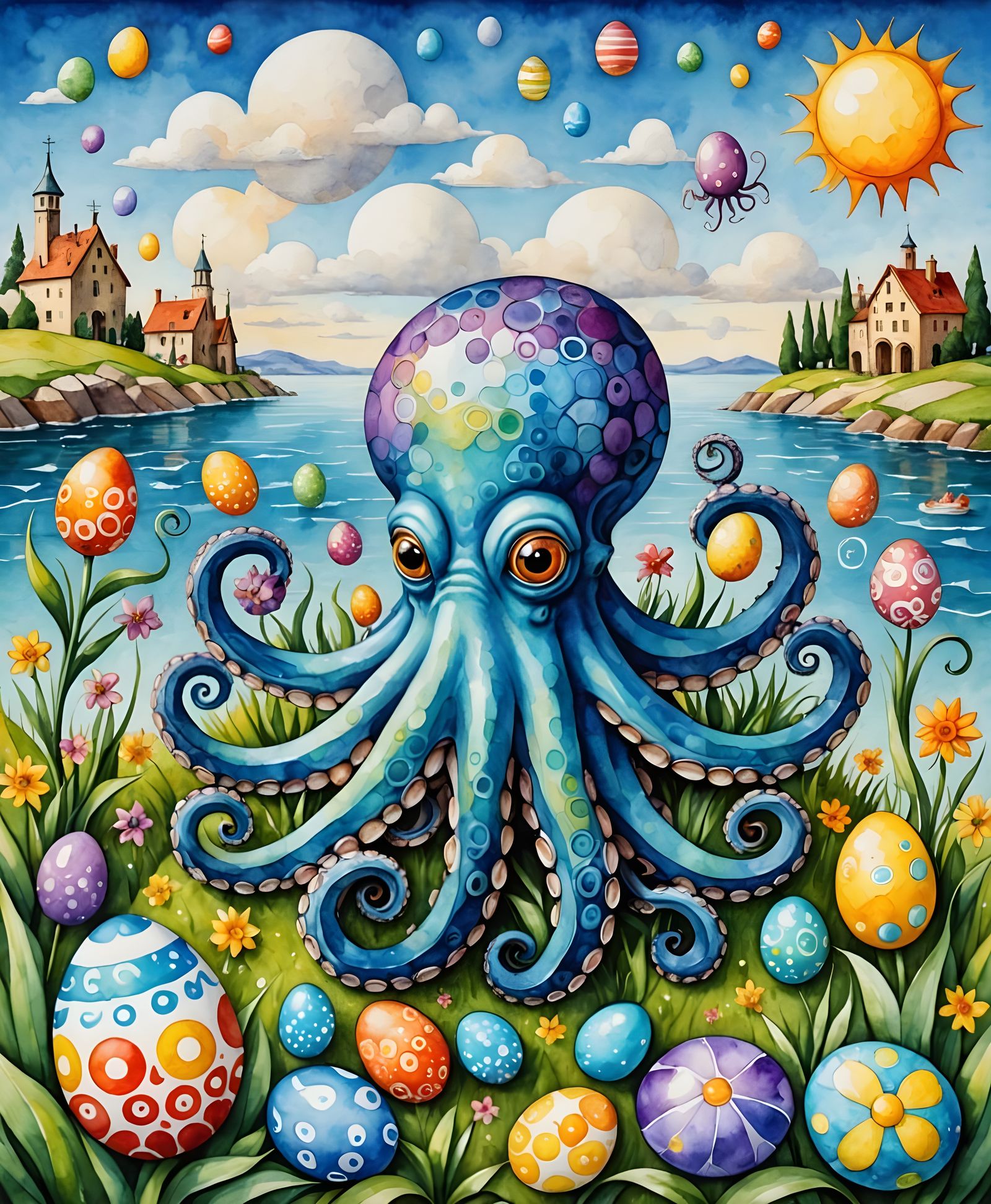 Easter Cubism Masterpiece with Octopus